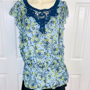 APT 9 top blouse Paisley Flowy artsy Floral boho short sleeveless M